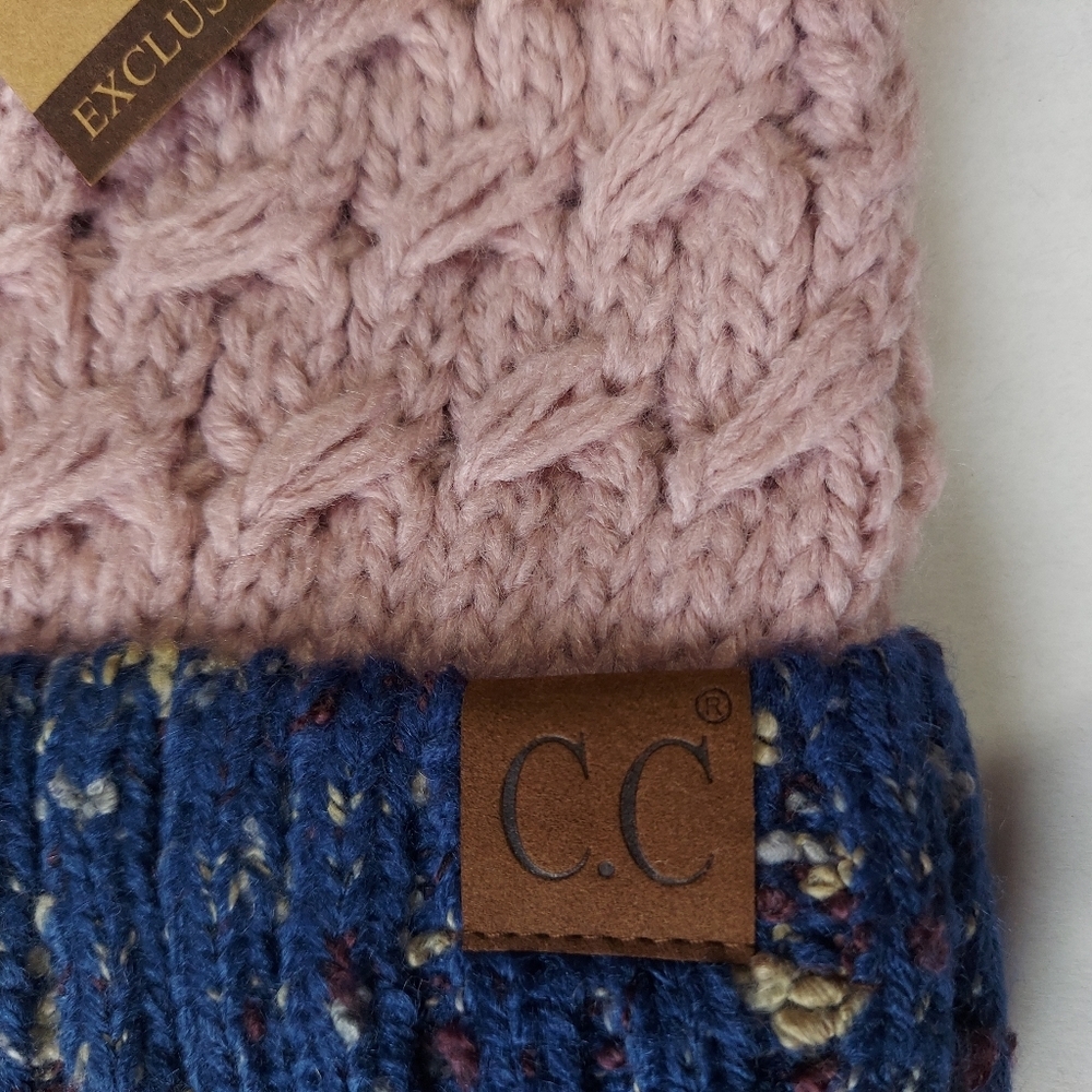 Womens Beanie Hat Pink Cable Knit Hat Winter Lined Pom Soft 100% Acrylic - Picture 5 of 11
